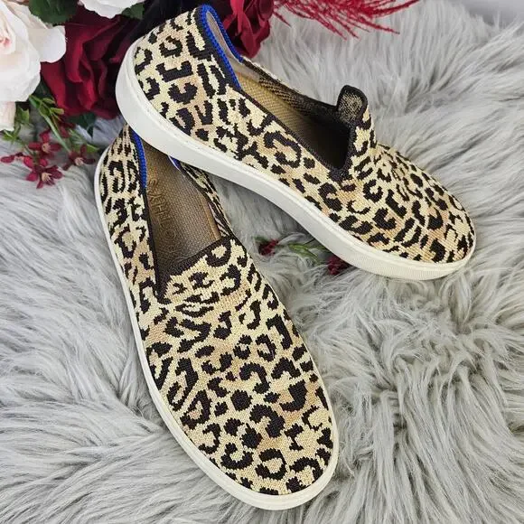 Rothy’s Original Slip On Sneaker Desert Cat Leopard Print Shoes Size 7 Sustainab - Picture 1 of 9